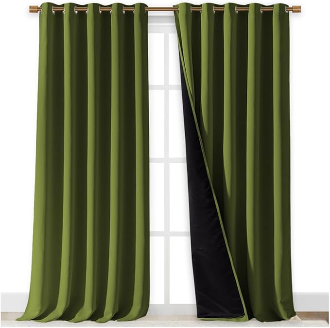 NICETOWN Full Shading Curtains for Windows, Olive Green, Pack of 2, 70 inches W x 95 inches L, Super Heavy-Duty Black Lined Blackout Curtains for Bedroom, Privacy Assured Window Treatment