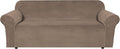 H.VERSAILTEX Stretch Velvet Sofa Covers for 3 Cushion Couch Covers Furniture Protector Soft with Non Slip Elastic Bottom, Crafted from Thick Comfy Rich Velour (Large Sofa 90"-97", Coco Mocha)
