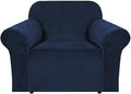 H.VERSAILTEX Stretch Velvet Armchair Cover Couch Covers 1 Cushion Chair Slipcover for Living Room Furniture Cover Crafted from Thick Comfy Rich Velour (Chair 31"-49", Navy)