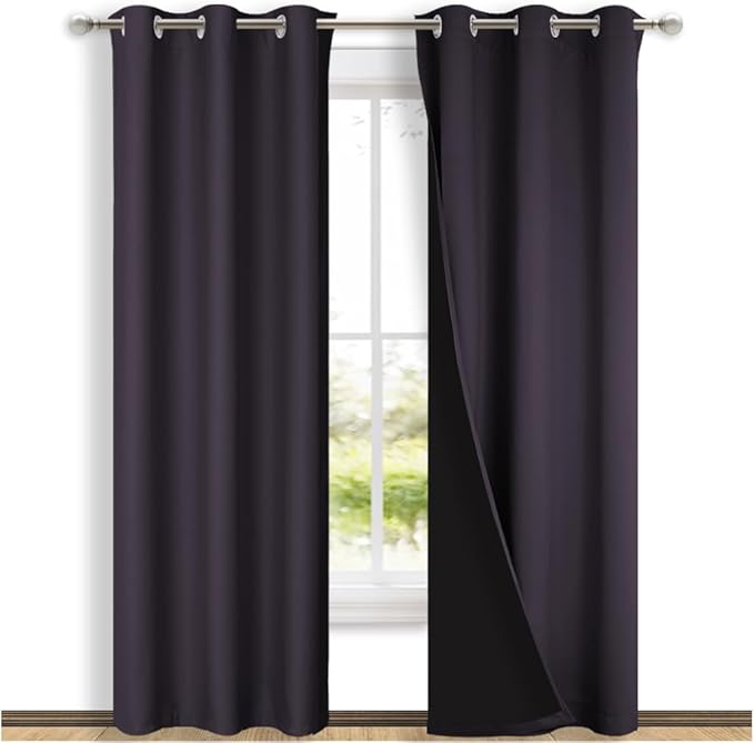 NICETOWN Blackout Curtains 80 inches Long, 2 Pieces, 42" Wide Each Panel, Greyish Purple, Full Light Blocking Drapes with Black Liner for Nursery, Thermal Insulated Draperies for Hall, Villa