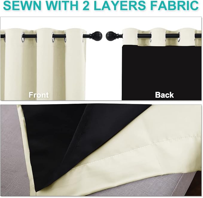 NICETOWN 100% Blackout Blinds, Set of 2, 46" x 96", Beige, Laundry Room Decor Window Treatment Curtains for Large Patio Sliding Door, Thermal Insulated Curtains for Bedroom