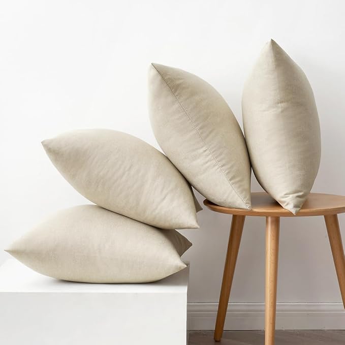 MIULEE Pack of 4 Decorative Outdoor Throw Pillow Covers Linen Waterproof Pillow Covers Farmhouse Cushion Cases for Patio Garden Tent Balcony Couch Sofa 18x18 inch Beige