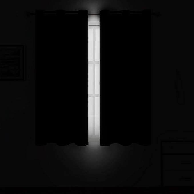 LEMOMO Black Blackout Curtains/38 x 54 Inch/Set of Two Panels Grommet Living Room Curtains