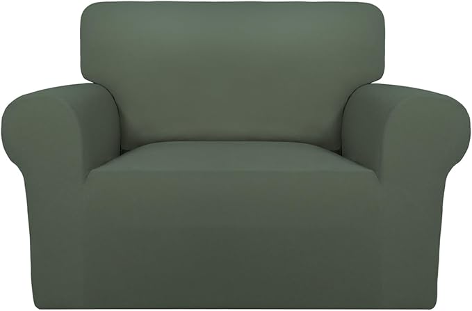 PureFit Super Stretch Sofa Slipcover – Spandex Non Slip Soft Couch Sofa Cover, Washable Furniture Protector with Non Skid Foam and Elastic Bottom for Kids, Pets (Oversized, Greyish Green)