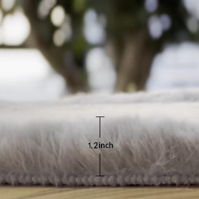 ORINOVA Grey Runner Fuzzy Rug for Bedroom Washable Fluffy Nursery Rugs for Living Room Cute Room 2x4 Rug