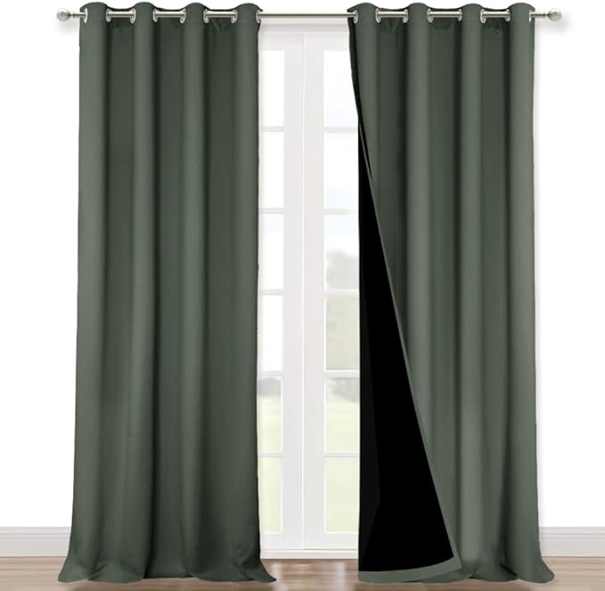 NICETOWN 100% Blackout Blinds, Set of 2, 46" x 96", Dark Mallard, Laundry Room Decor Window Treatment Curtains for Large Patio Sliding Door, Thermal Insulated Curtains for Bedroom