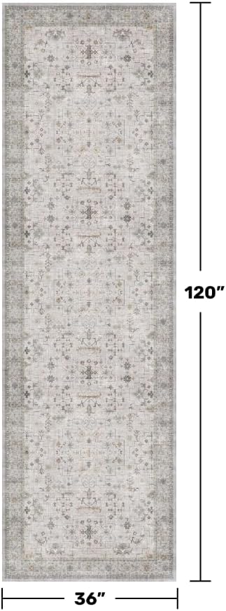 Hazo Haus Light Gray Kitchen Rug 10 ft Long - Modern Neutral Boho Unique Floral with Brown Accent, Washable Low Pile Non-Slip Extra Long Wide Runner Rugs for Hallway, 3x10