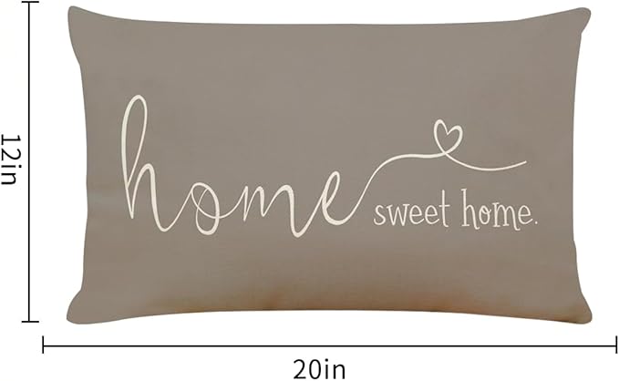 MFGNEH Home Sweet Home Quotes Farmhouse Pillow Covers, 12x20 Inch, Decorative Throw Pillow Case, Housewarming Gift, Grey