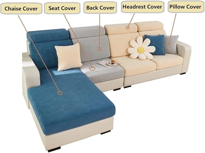Couch Cushion Covers for Sofa Couch Covers Wear-Resistant Universal Sofa Cover Washable Stretch for Sectional Slipcovers (Texture-Sea Blue,Extra Large Single Seat Cover)