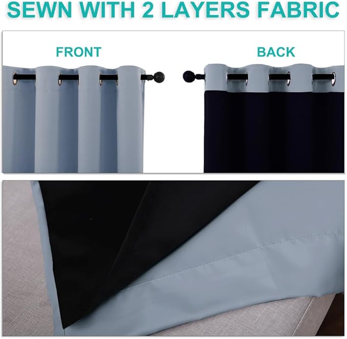 NICETOWN 100% Blackout Curtains 45 inches Long, 1 Pair, 42 inches Width Each Panel, Vintage Blue, 2 Thick Layers Completely Blackout Window Treatment Thermal Insulated Lined Drapes for Small Window