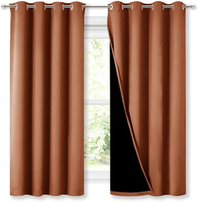 NICETOWN Extra Long Truly Blackout Drapes for Hall and Villa, 46" Width Each Panel, 45" Length, Burnt Orange, 2 Pieces, 100% Blackout Window Curtain Panels with Black Lined for Night Shift Worker