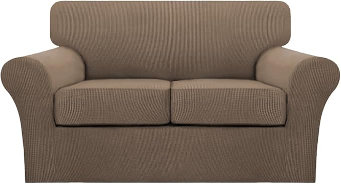 Turquoize 3 Piece Sofa Covers for 2 Cushion Couch Sofa Slipcover Soft Couch Cover for Dogs-Washable Sofa Furniture Cover with 2 Individual Cushion Covers, Thick Jacquard Fabric (Loveseat, Macchiato)