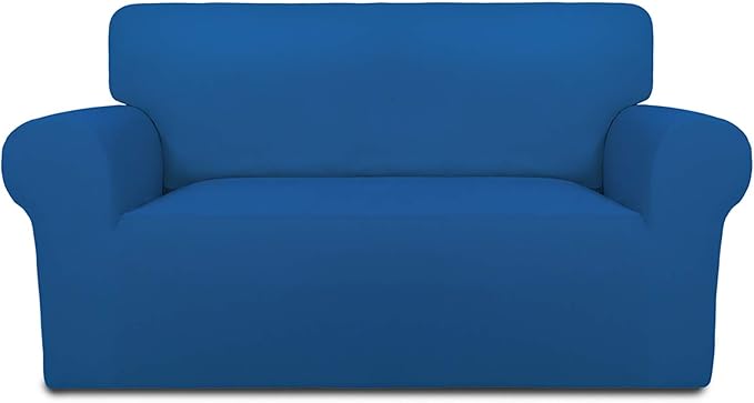 PureFit Super Stretch Sofa Slipcover – Spandex Non Slip Soft Couch Sofa Cover, Washable Furniture Protector with Non Skid Foam and Elastic Bottom for Kids, Pets （Loveseat, Classic Blue）