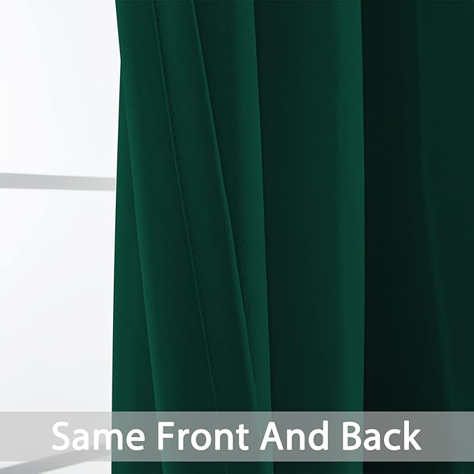 Yakamok Dark Green Blackout Curtains for Bedroom, Room Darkening Thermal Insulated Grommet Window Curtains, Light Blocking Blackout Drapes for Living Room, 38Wx72L inch,2 Panels