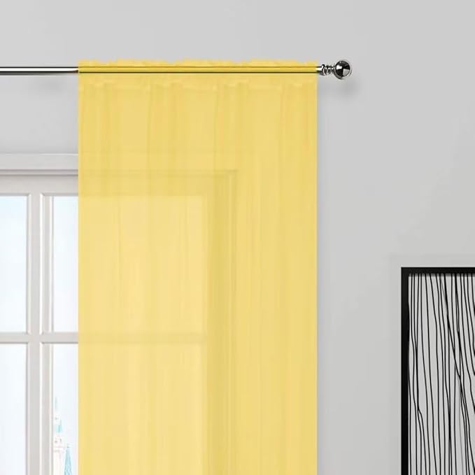 SpaceDresser Yellow Sheer Curtains 4 Panels Rod Pocket Semi-Sheer Curtain 72 Inches Long Light Filtering Voile Window Drapes for Bedroom Living Room Kitchen, Each 52W x 72L