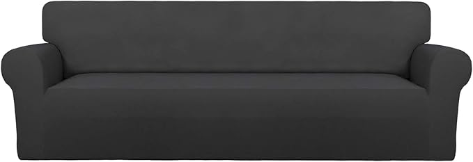 PureFit Super Stretch 4 Seater Sofa Slipcover – Spandex Non Slip Soft Couch Sofa Cover, Washable Furniture Protector with Non Skid Foam and Elastic Bottom for Kids, Pets （XX Large, Dark Gray）