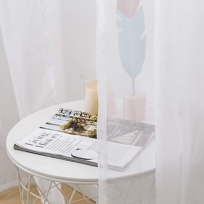 MIULEE 2 Panels Solid Color White Sheer Window Curtains Elegant Window Voile Panels/Drapes/Treatment for Bedroom Living Room (54 X 54 Inches White)