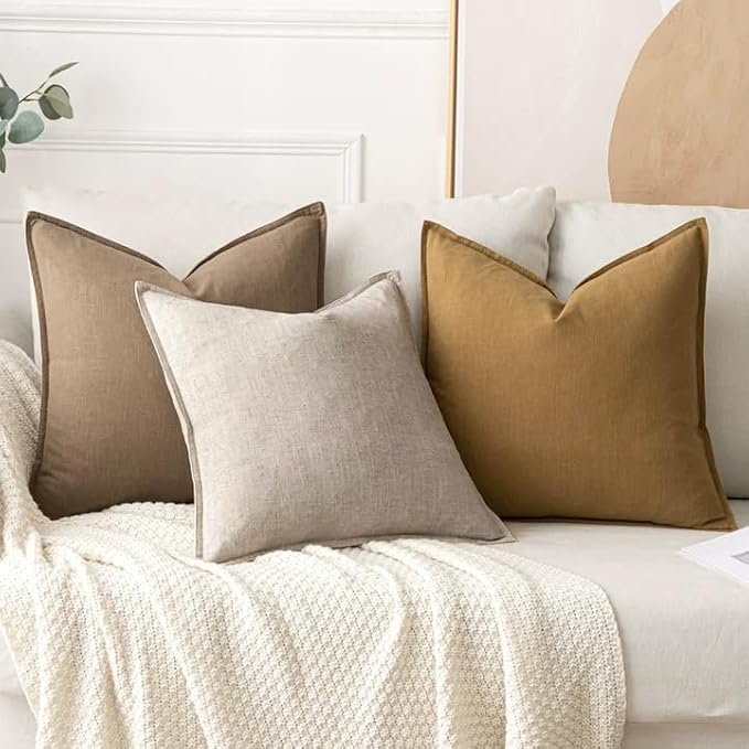 MIULEE Decorative Linen Pillow Covers 18x18 Inch Natural Linen Boho Farmhouse Neutral Couch Throw Pillows for Bed Pack of 2 Accent Modern Pillowcase Sofa Livingroom Home Decor
