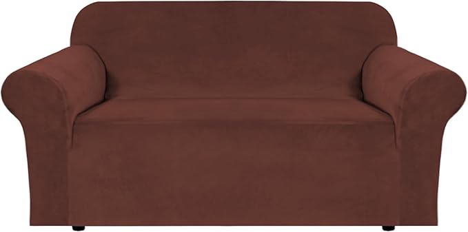H.VERSAILTEX Stretch Velvet Loveseat Covers for 2 Cushion Couch Covers for Living Room Sofa Covers Slipcovers with Non Slip Straps Bottom, Ultra Thick Comfy Velour (Width 58"-72", Burnt Brick)