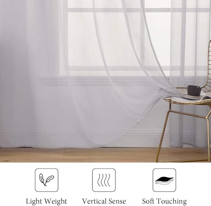 MIULEE 2 Panels Solid Color Sheer Window Curtains Elegant Window Voile Panels/Drapes/Treatment for Bedroom Living Room (54X108 Inches Light Grey)