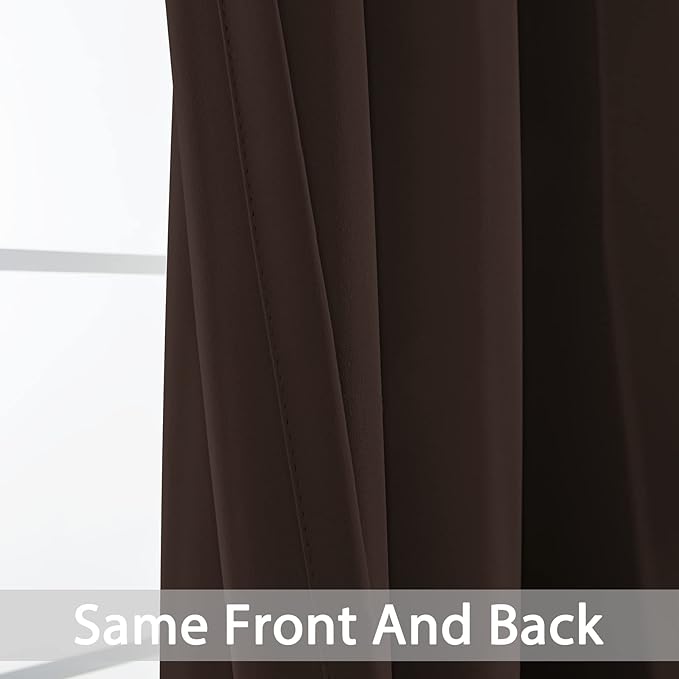 Yakamok Blackout Curtains for Bedroom 2 Panels Set 108 Inch Length Thermal Insulated Room Darkening Dark Black Out Drapery Grommet Window Treatments Drapes for Living Room, 52x108, Chocolate Brown