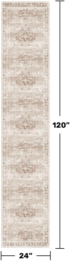 Hazo Haus Non Slip Hallway Runner Rug - 2 x 10 Runner Rug, Washable & Waterproof Kitchen Floor Mat - Extra Long Neutral Farmhouse Boho Design Décor (2x10 Beige/Latte)
