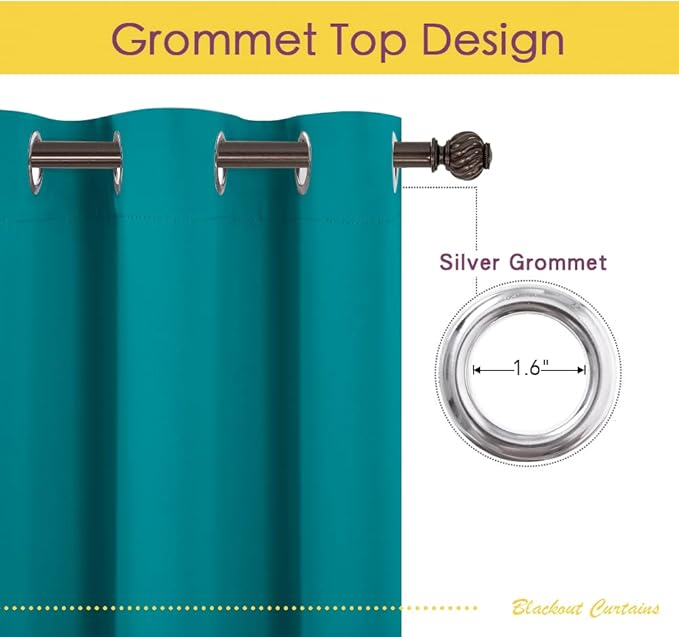 NICETOWN Room Darkening Curtains 40 inch Length 2 Panels, Peacock Teal, W34, Thermal Insulated Grommet Blackout Curtains for Modern Casual Elegant Bedroom Kids Room Theme Decoration