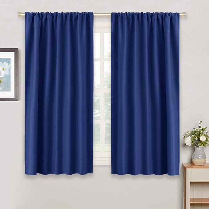 RYB HOME Blackout Curtains for Bedroom Living Room 72 inches Long, Thermal Insulated Privacy Rod Pocket Drapes for Nursery Office Home Theater, Width 42 by Length 72, Marine Blue, 2 Panels