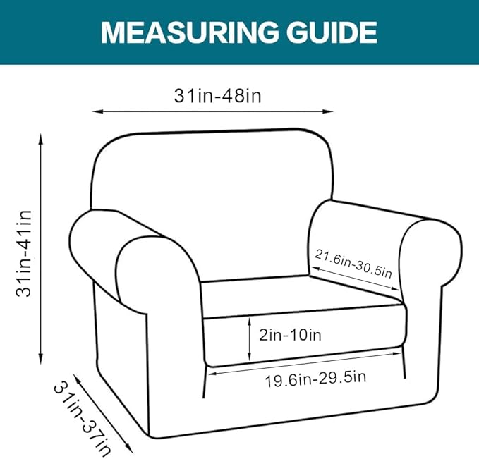 Turquoize 2 Piece Chair Covers Armchair Slipcovers for Living Room Armchair Sofa Cover with Individual Cushion Covers Feature Jacquard Fabric (Chair, Storm Blue)