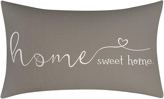 MFGNEH Home Sweet Home Quotes Farmhouse Pillow Covers, 12x20 Inch, Decorative Throw Pillow Case, Housewarming Gift, Grey