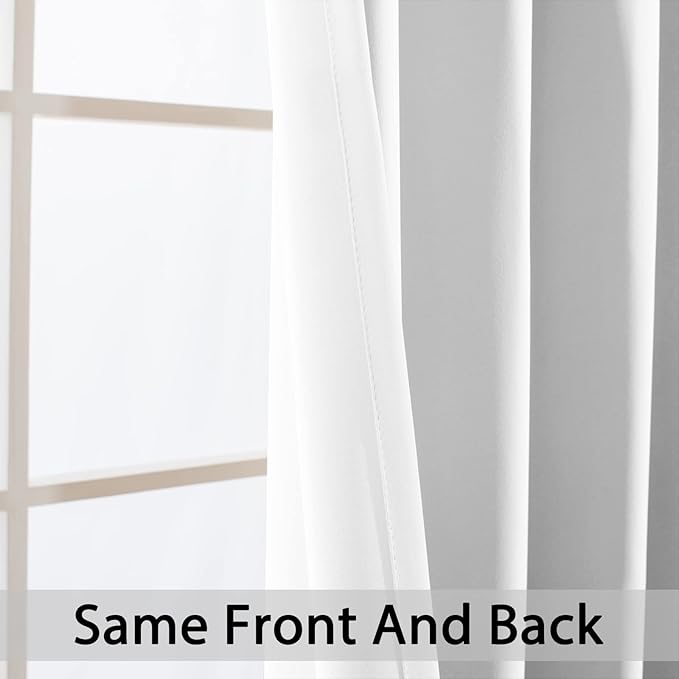 Yakamok Blackout Curtains Room Darkening Thermal Insulated Window Panels,Solid Grommet Top Drapes for Bedroom/Living Room(62Wx84L, Pure White, 2 Panels)