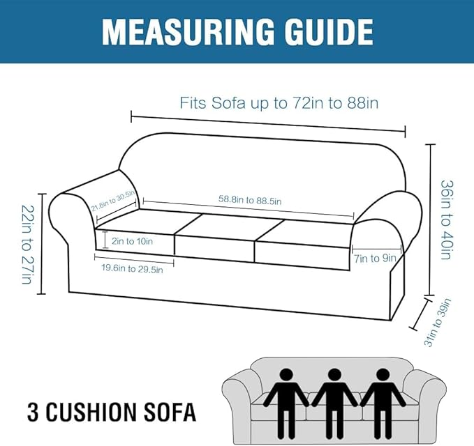 H.VERSAILTEX 4 Piece Stretch Sofa Covers for 3 Cushion Couch Covers for Living Room Furniture (Base Cover Plus 3 Seat Cushion Covers) Upgraded Thicker Jacquard Fabric (Sofa, Olive)