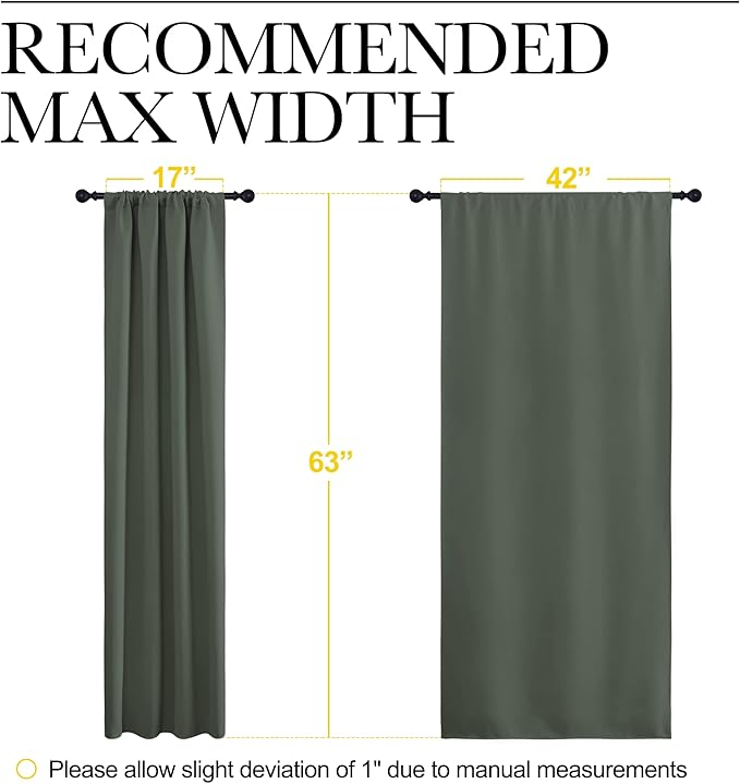 NICETOWN Bedroom Curtains Blackout Draperies - All Season Thermal Insulated Solid Rod Pocket Top Blackout Curtains/Drapes for Kid's Room (Dark Mallard, 1 Pair, 42 x 63 Inch)