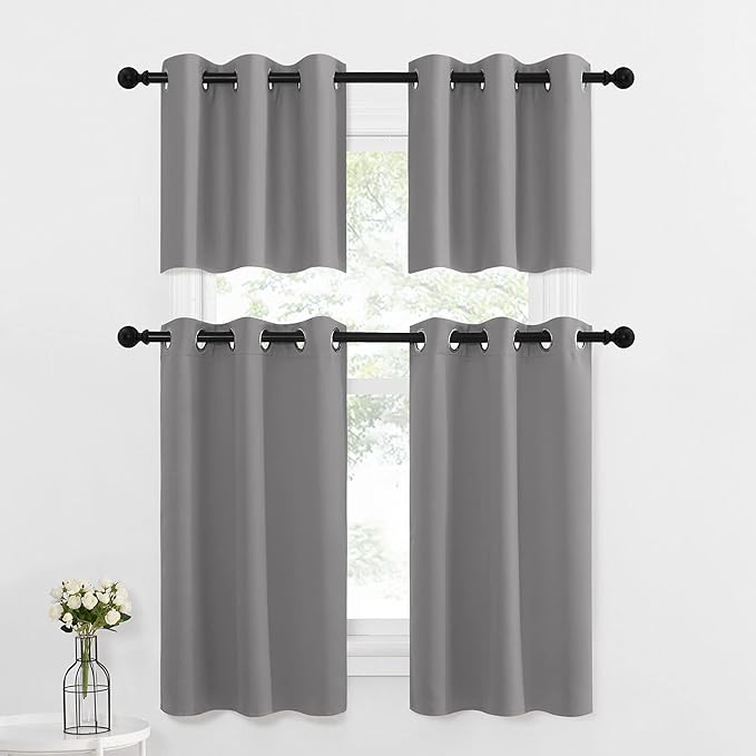 NICETOWN Small Curtain for Half Window, Blackout Short Window Treatment Curtains Solid Grommet Drapers for Bathroom/Living Room, 42" Wide x 36" Long 1.2 inches Header, Silver Grey, 1 Pair