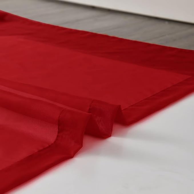 SpaceDresser Sheer Voile Window Treatment Rod Pocket Curtain Panels for Kitchen Bedroom Living Room Drapes Sunlight Filtering Privacy Semi Home Decor Assorted Colors Sizes (Christmas Red, 52 W x 63 L)
