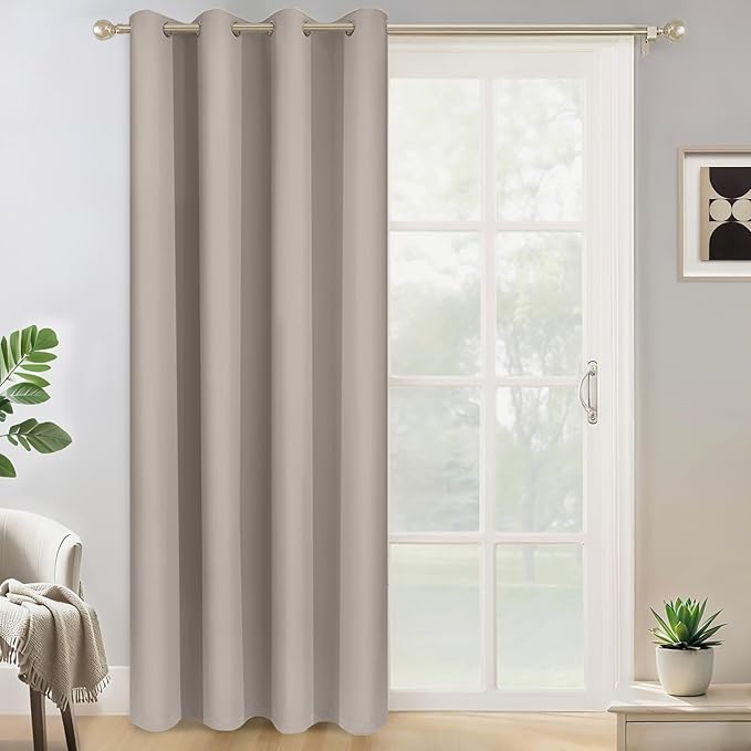 Yakamok Wide Thermal Blackout Patio Door Curtain Panel, Natural Grommet Sliding Door Insulated Curtains, Extra Wide Curtains for Sliding Glass Door, Natural, W52 x L84, 1 Panel
