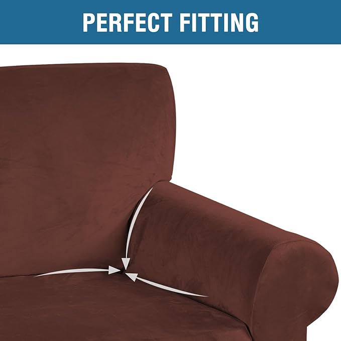 H.VERSAILTEX Stretch Velvet Sofa Covers Large Couch Covers Furniture Protector Soft with Non Slip Elastic Bottom, Feature Thick Comfy Rich Velour (Extra Large Sofa 98"-105", Burnt Brick)