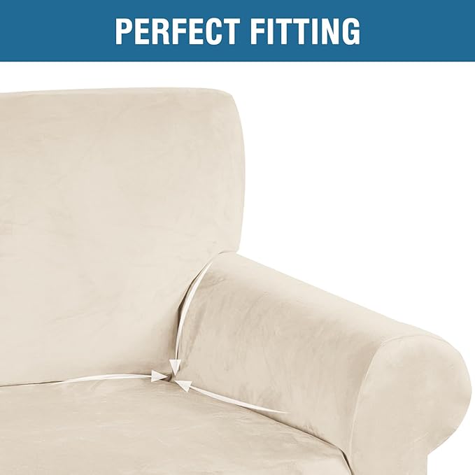 H.VERSAILTEX Stretch Velvet Sofa Covers Large Couch Covers Furniture Protector Soft with Non Slip Elastic Bottom, Feature Thick Comfy Rich Velour (Extra Large Sofa 98"-105", Cream)