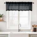 Black Valances for Windows 14 inch Length 2 Panels Set, Small Voile Sheer Curtains for Bathroom, Soft Fabric Lightweight Light Filtering Kitchen Curtains, Dual Rod Pocket, 2x42Wx14L Inches