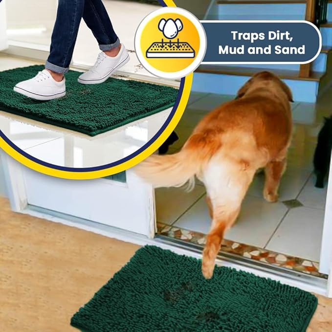 Muddy Mat® | Super Absorbent Door Mat Indoor, Microfiber Quick Dry Chenille Entryway Rug, Non-Slip Front Door Mat, Indoor Mats for Entryway, Machine Washable Pet Rug, Dark Green XXL 60"X48"