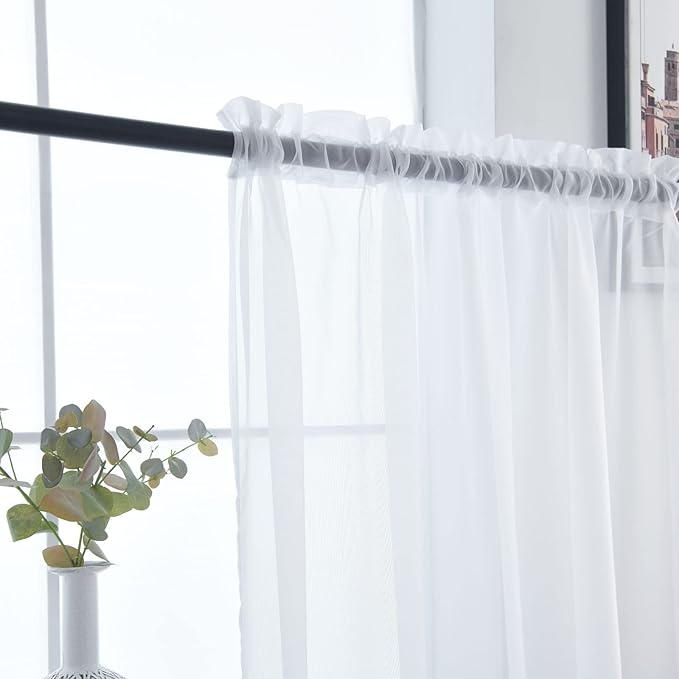 SpaceDresser Basic Rod Pocket Sheer Voile Window Curtain Liners White 2 Panels 52 Width 45 Inch Long for Kitchen Bedroom Children Living Room Yard(White,52 W x 45 L)