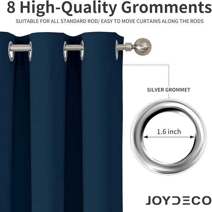 Joydeco Blackout Curtains 120 Inch Length 2 Panels Set, Thermal Insulated Long Curtains& Drapes 2 Burg, Curtains for Living Room Bedroom Window(Navy Blue, W52 x L120 Inch)