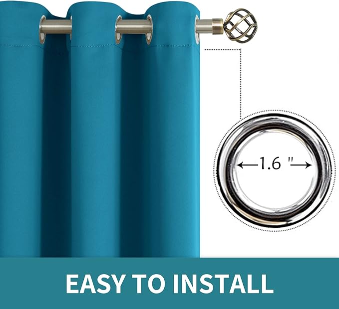 BGment Blackout Curtains - Grommet Thermal Insulated Room Darkening Bedroom and Living Room Curtains, Set of 2 Panels (52 x 95 Inch, Peacock Blue)