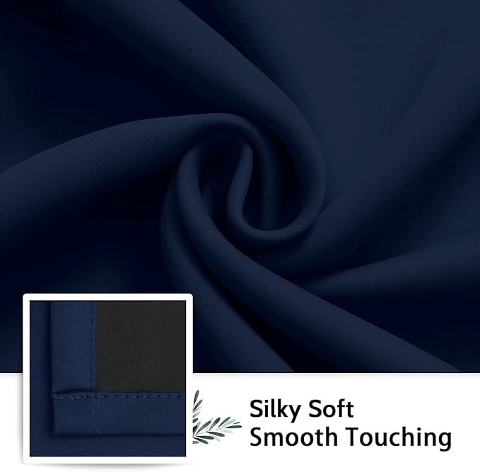 SimpleHome 100% Blackout Curtains for Bedroom,Thermal Insulated Navy Blue Grommet Window Drapes Room Darkening Curtains for Living Room with Black Back,38 x 84 Inch,2 Panels