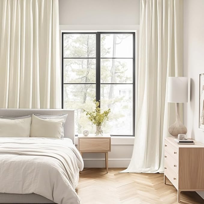 MIULEE Beige White Back Tab Blackout Curtains 90 Inches Long 2 Panels Set for Living Room Bedroom Privacy, Rod Pocket/Pinch Pleat Thermal Insulated Room Darkening Pleated Light Blocking Drapes