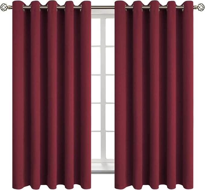 BGment Blackout Curtains for Bedroom - Grommet Thermal Insulated Room Darkening Curtains for Living Room, Set of 2 Panels (70 x 63 Inch, Burgundy)