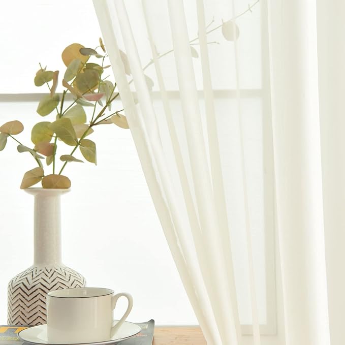 SpaceDresser Basic Rod Pocket Sheer Voile Window Curtain Panels Ivory 1 Pair 2 Panels 52 Width 96 Inch Long for Kitchen Bedroom Children Living Room Yard(Ivory,52 W x 96 L)