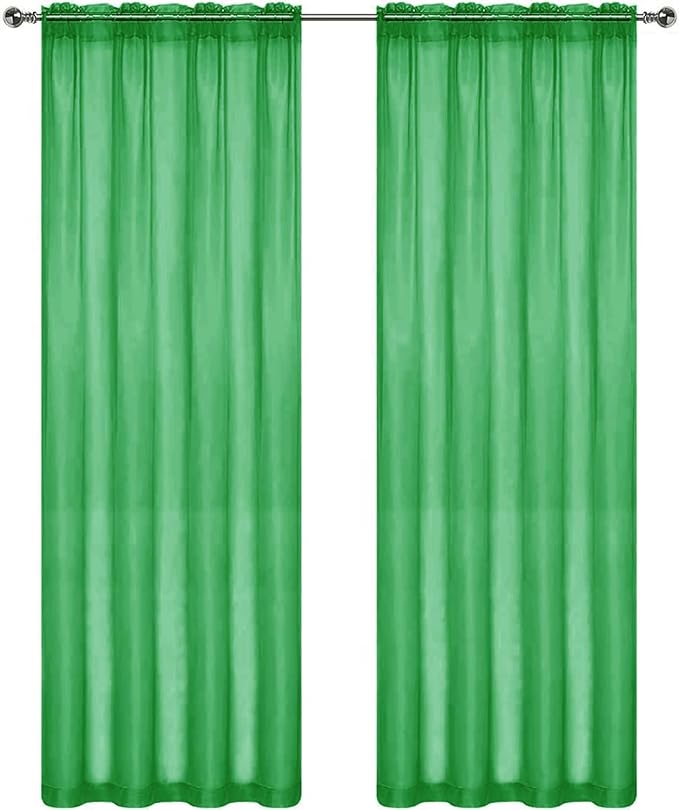 SpaceDresser Sheer Voile Window Treatment Rod Pocket Curtain Panels for Kitchen Bedroom Living Room Drapes Sunlight Filtering Privacy Semi Home Decor Assorted Colors Sizes (Green, 52 W x 90 L)