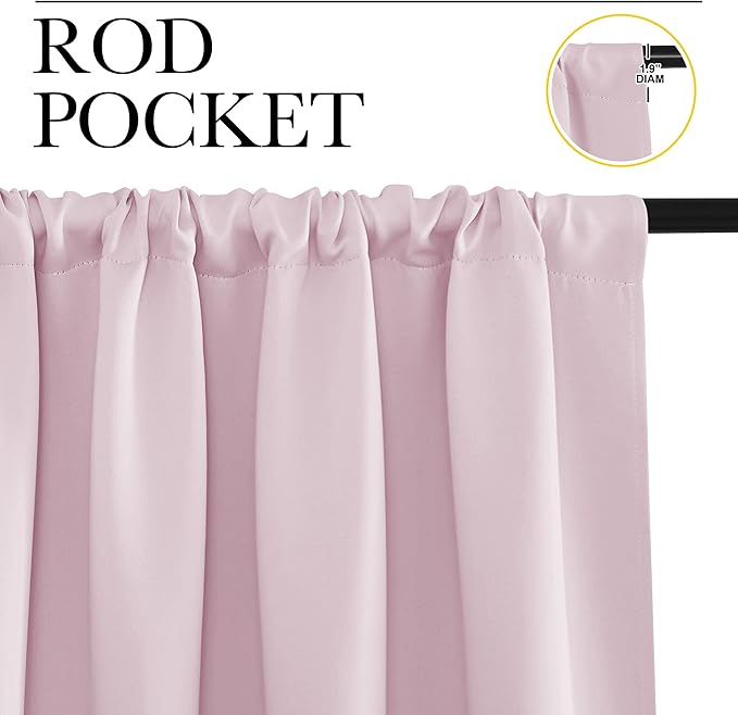 NICETOWN Room Darkening Curtains for Bedroom, Baby Pink, Set of 2 Panels, 62 x 84 Inch, Triple Weave Home Decoration Thermal Insulated Solid Drapes for Patio Door