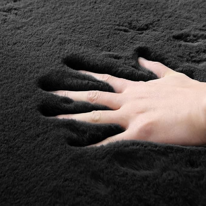 ORINOVA Black Shag Rugs 8x10 Area Rugs for Living Room Faux Rabbit Fur Machine Washable Area Rugs for Bedroom Nursery Decor Fluffy Rug